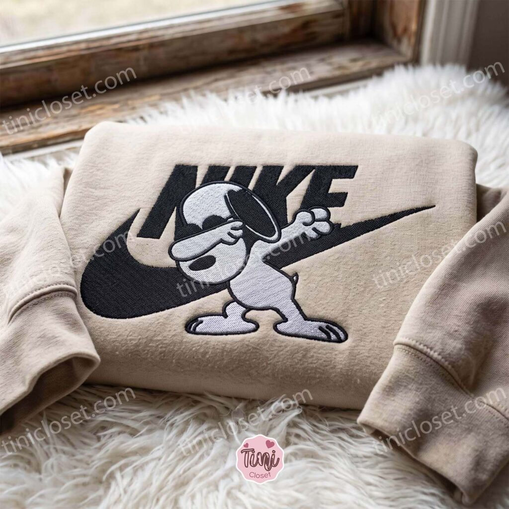 Snoopy Dabbing Embroidered Shirt, The Peanuts Cartoon Embroidered Hoodie, Best Gift Idea for Family