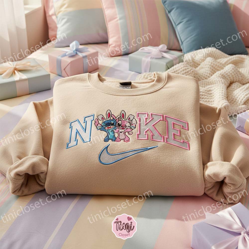 Stitch and Angel Bunny Ears Hoodie, Easter Matching Couple Sweatshirt, Custom Experiment 626 and 624 Embroidered Crewneck, Disney Holiday Gift Stitch and Angel Bunny Ears Hoodie, Easter Matching Couple Sweatshirt, Custom Experiment 626 and 624 Embroidered Crewneck, Disney Holiday Gift