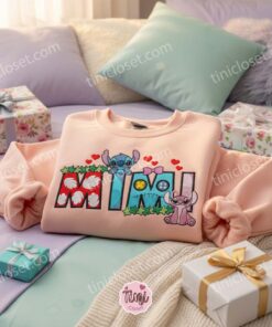 Stitch and Angel Mimi Embroidered Sweatshirt, Cute Matching Mother's Day Crewneck, Disney Mom and Daughter Gift (2)