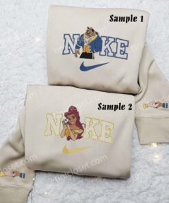 Belle and Beast Embroidered Shirt, Disney Characters Embroidered Hoodie, Best Couple Embroidered Sweatshirt 2 Belle and Beast Embroidered Couple Shirts 4