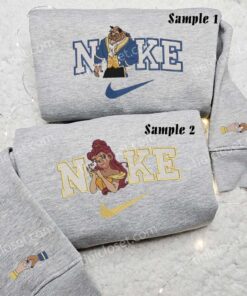 Belle and Beast Embroidered Shirt, Disney Characters Embroidered Hoodie, Best Couple Embroidered Sweatshirt 3 Belle and Beast Embroidered Couple Shirts 3