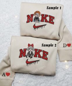 Chucky and Tiffany Embroidered Shirts, Horror Movie Embroidered Sweatshirts, Matching Couple Embroidered Hoodies