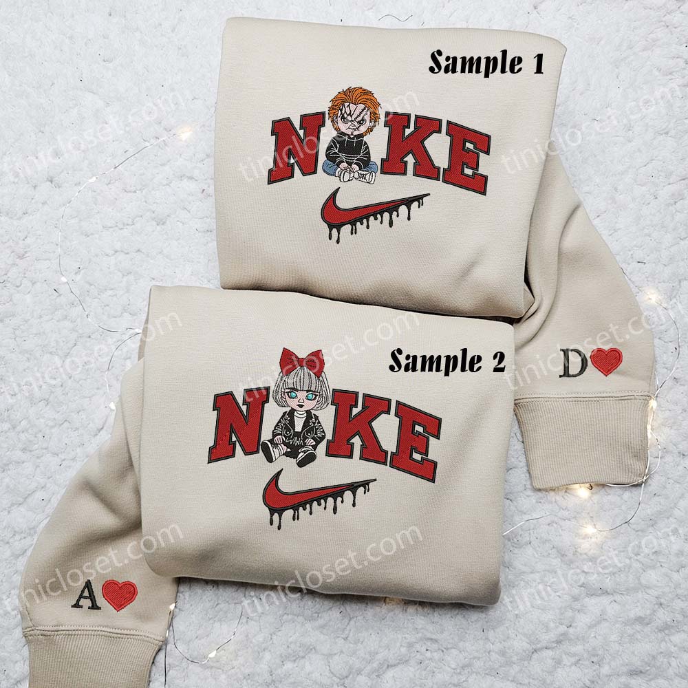Chucky and Tiffany Embroidered Shirts, Horror Movie Embroidered Sweatshirts, Matching Couple Embroidered Hoodies