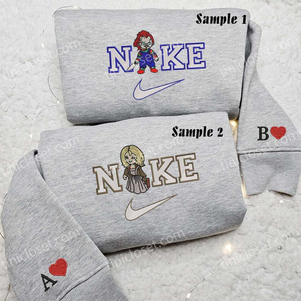 Chucky and Tiffany Embroidered Shirts, Horror Movie Embroidered Sweatshirts, Couple Embroidered Hoodies