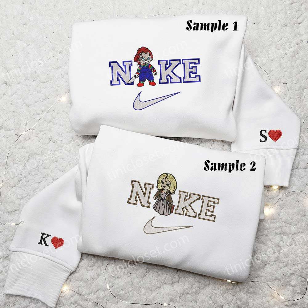 Chucky and Tiffany Embroidered Shirts, Horror Movie Embroidered Sweatshirts, Couple Embroidered Hoodies