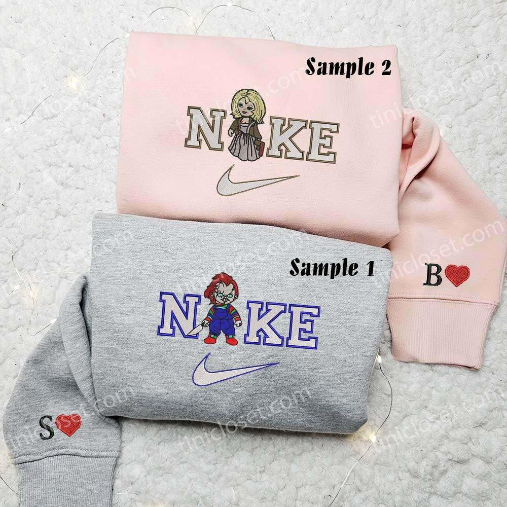 Chucky and Tiffany Embroidered Shirts, Horror Movie Embroidered Sweatshirts, Couple Embroidered Hoodies