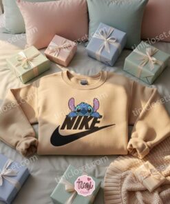 Minimalist Stitch Peeking Embroidered Hoodie, Custom Experiment 626 Embroidered Crewneck, Ohana Means Family, Disney Gift for Him Her (1)