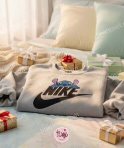 Minimalist Stitch Peeking Embroidered Hoodie, Custom Experiment 626 Embroidered Crewneck, Ohana Means Family, Disney Gift for Him Her (2)