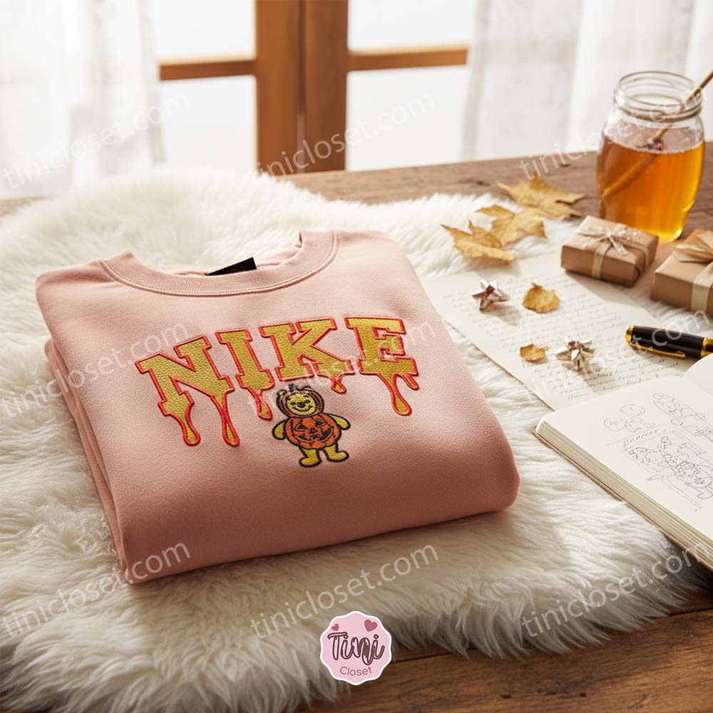 Pooh Pumpkin Embroidered Sweater, Disney Embroidered Crewneck, Halloween Embroidered Shirt Pooh Pumpkin Embroidered Sweater, Disney Embroidered Crewneck, Halloween Embroidered Shirt