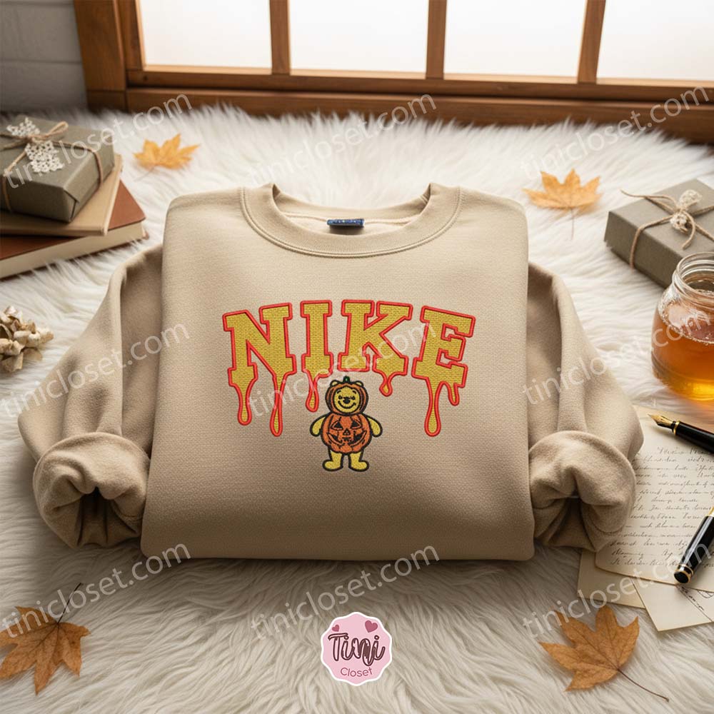 Pooh Pumpkin Embroidered Sweater, Disney Embroidered Crewneck, Halloween Embroidered Shirt Pooh Pumpkin Embroidered Sweater, Disney Embroidered Crewneck, Halloween Embroidered Shirt