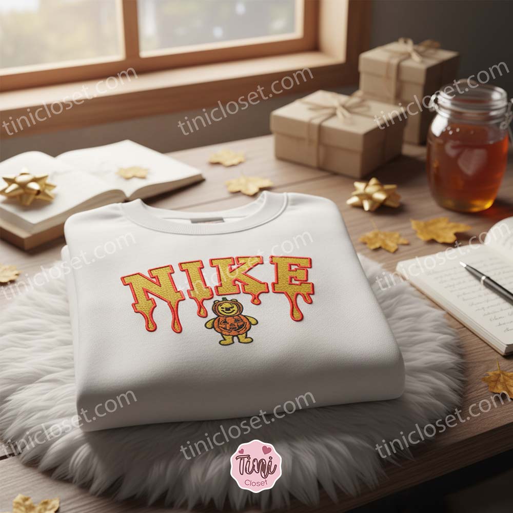 Pooh Pumpkin Embroidered Sweater, Disney Embroidered Crewneck, Halloween Embroidered Shirt Pooh Pumpkin Embroidered Sweater, Disney Embroidered Crewneck, Halloween Embroidered Shirt