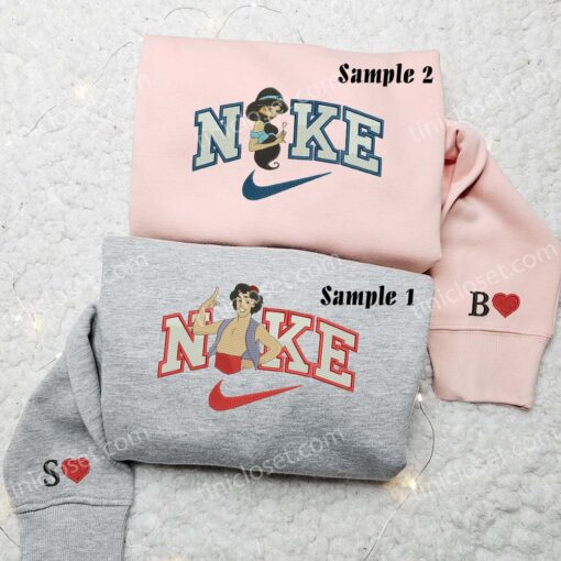 Aladdin And Jasmine Embroidered Shirts, Disney Characters Embroidered Sweatshirts, Couple Embroidered Hoodies
