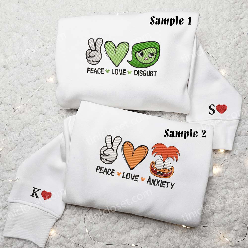 Anxiety And Disgust Embroidered Shirts, Disney Characters Inside Out Embroidered Sweatshirts, Couple Embroidered Hoodies Anxiety And Disgust Embroidered Shirts, Disney Characters Inside Out Embroidered Sweatshirts, Couple Embroidered Hoodies