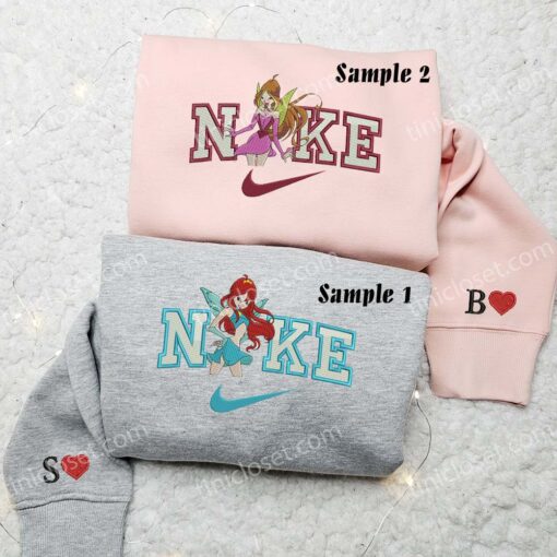 Bloom And Flora Winx Embroidered Shirts, Cartoon Embroidered Hoodies, Couple Embroidered Sweatshirts,