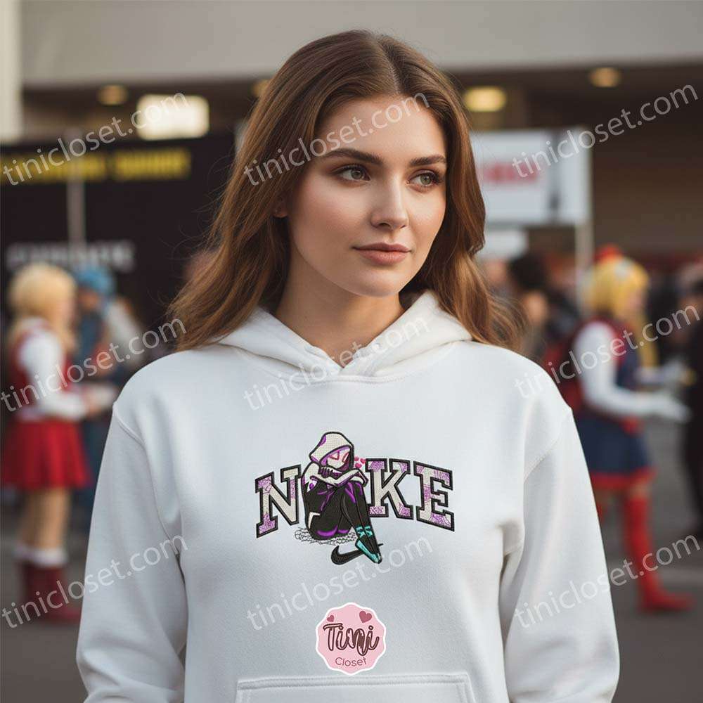 Ghost-Spider Embroidered Sweatshirt & Tee, Spider-Verse Gwen Stacy Embroidered Crewneck, Cozy Gifts For Girlfriend Ghost-Spider Embroidered Sweatshirt & Tee, Spider-Verse Gwen Stacy Embroidered Crewneck, Cozy Gifts For Girlfriend