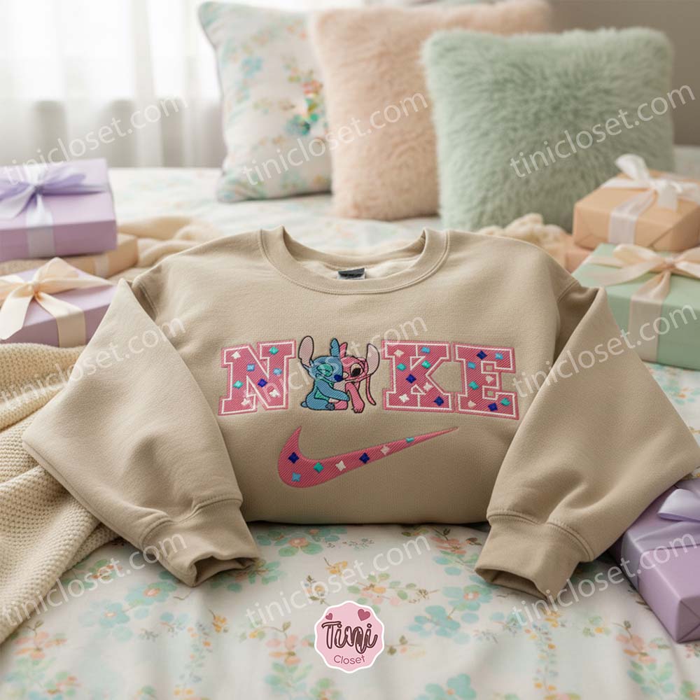 Matching Stitch and Angel Hoodies, Valentine Couple Shirt, Custom Swoosh Embroidered Sweatshirt, Minimalist Ohana Means Family Crewneck, Gift for Disney Fans Matching Stitch and Angel Hoodies, Valentine Couple Shirt, Custom Swoosh Embroidered Sweatshirt, Minimalist Ohana Means Family Crewneck, Gift for Disney Fans