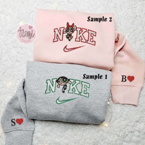 Buttercup And Blossom Powerpuff Girls Embroidered Shirts, Cartoon Embroidered Sweatshirts, Couple Embroidered Hoodies
