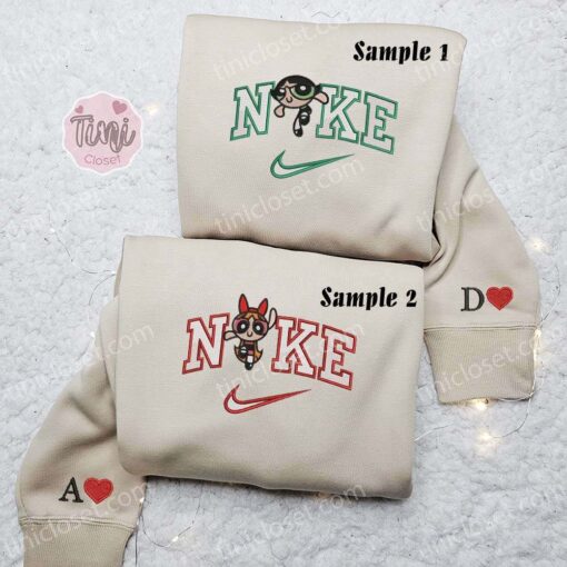 Buttercup And Blossom Powerpuff Girls Embroidered Shirts, Cartoon Embroidered Sweatshirts, Couple Embroidered Hoodies