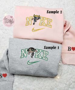 Buttercup And Bubbles Powerpuff Girls Embroidered Shirts, Cartoon Embroidered Sweatshirts, Couple Embroidered Hoodies