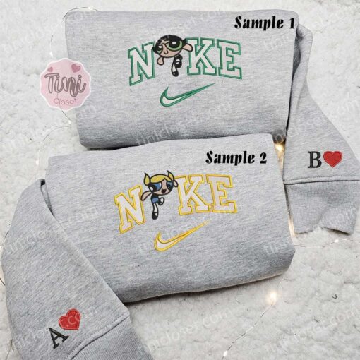 Buttercup And Bubbles Powerpuff Girls Embroidered Shirts, Cartoon Embroidered Sweatshirts, Couple Embroidered Hoodies