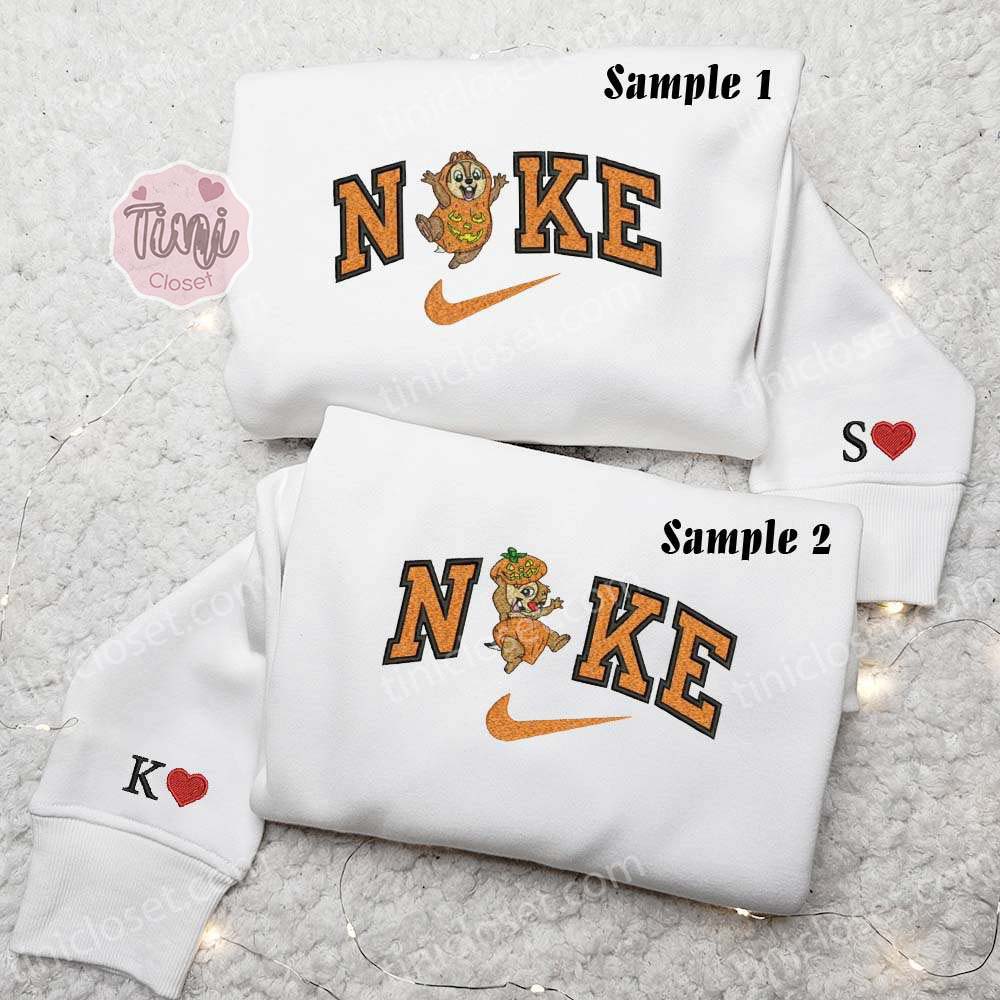 Chip And Dale Halloween Pumpkin Embroidered Shirts, Disney Characters Embroidered Sweatshirts, Matching Couple Embroidered Hoodies