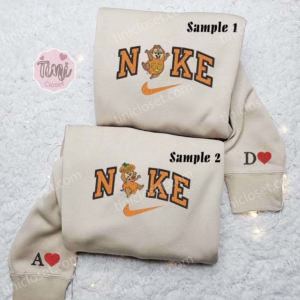 Chip And Dale Halloween Pumpkin Embroidered Shirts, Disney Characters Embroidered Sweatshirts, Matching Couple Embroidered Hoodies