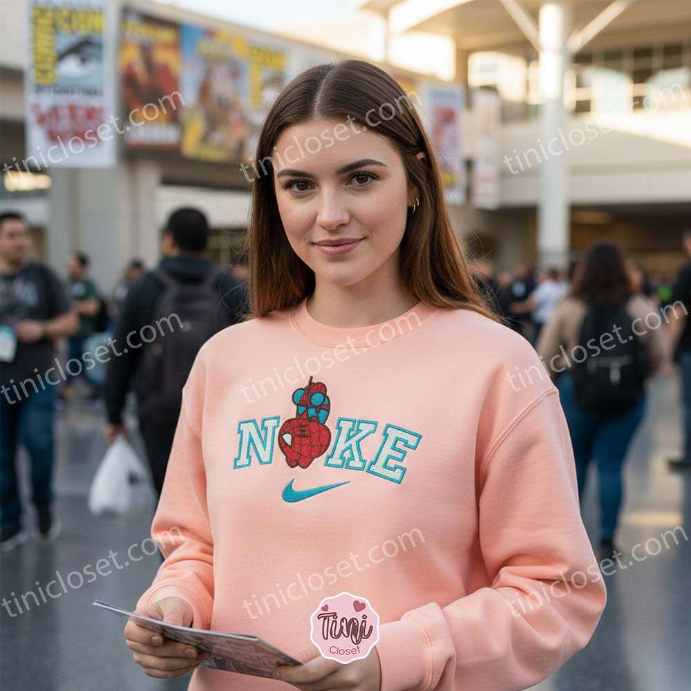 Upside Down Spiderman Embroidered Crewneck, Marvel Embroidered Tee, Bestie Matching Shirts Upside Down Spiderman Embroidered Crewneck, Marvel Embroidered Tee, Bestie Matching Shirts