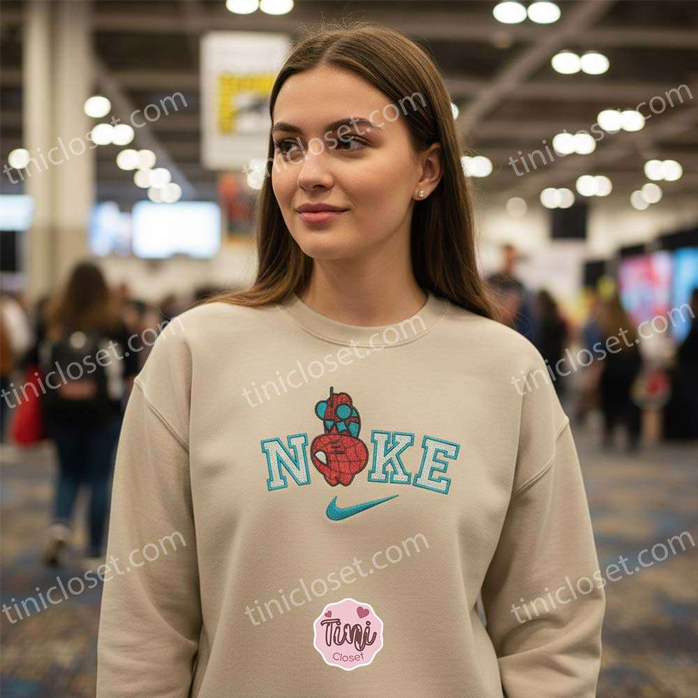 Upside Down Spiderman Embroidered Crewneck, Marvel Embroidered Tee, Bestie Matching Shirts Upside Down Spiderman Embroidered Crewneck, Marvel Embroidered Tee, Bestie Matching Shirts