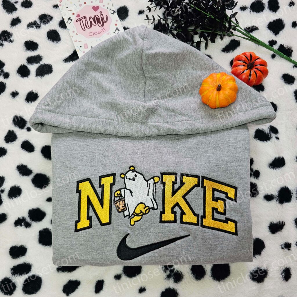 Winnie The Pooh Boo Ghost Halloween Embroidered Sweatshirt, Cute Pooh Bear Spooky Season Hoodie, Disney Trick Or Treat Shirt