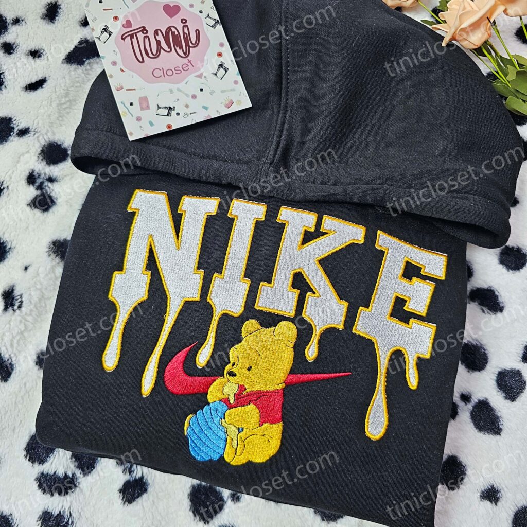 Winnie The Pooh Eating Honey Embroidered Sweatshirt, Pooh Bear With Hunny Pot Hoodie, Disney Character Shirt