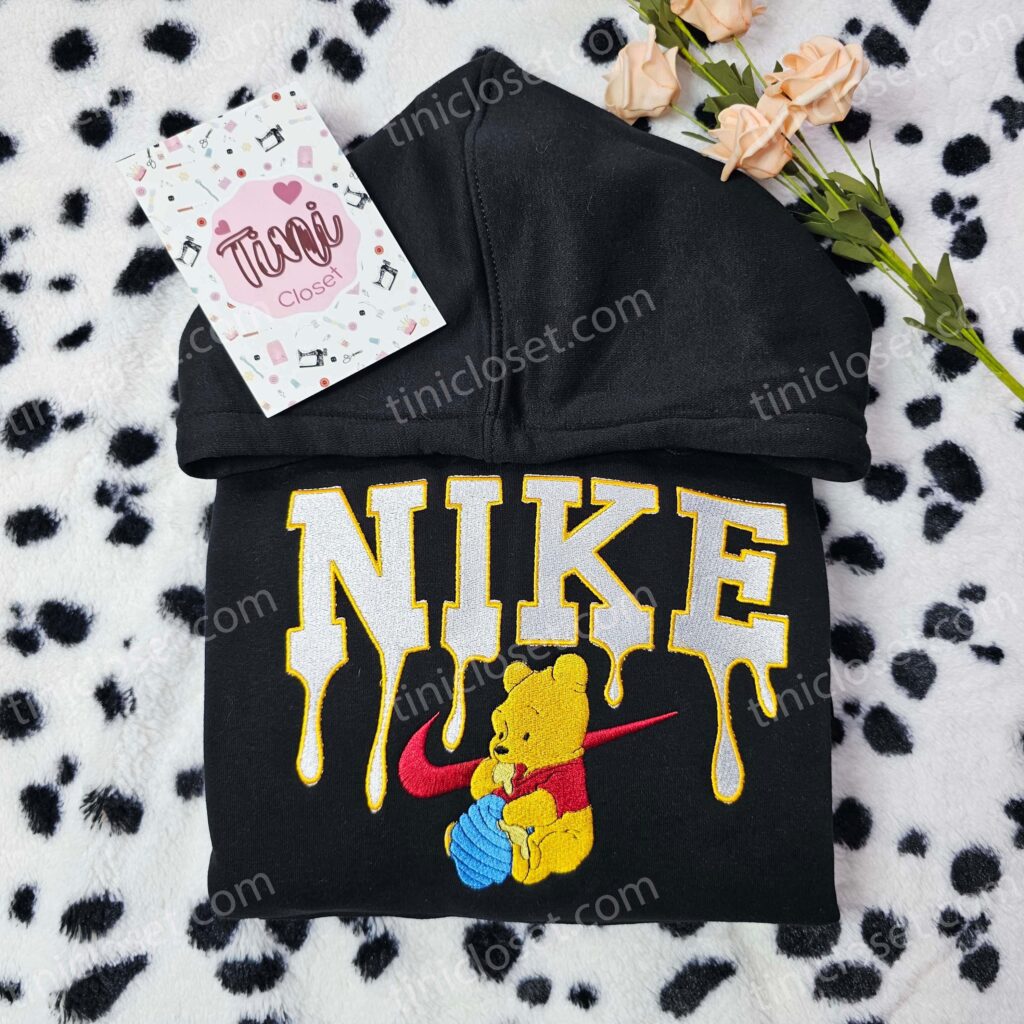Winnie The Pooh Eating Honey Embroidered Sweatshirt, Pooh Bear With Hunny Pot Hoodie, Disney Character Shirt