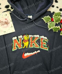 Winnie The Pooh Christmas Lights Embroidered Sweatshirt, Pooh Bear Snow Holiday Hoodie, Disney Xmas Shirt (2)