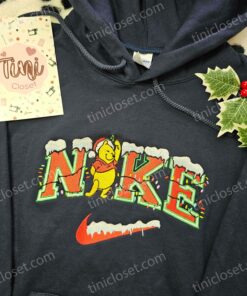 Winnie The Pooh Christmas Lights Embroidered Sweatshirt, Pooh Bear Snow Holiday Hoodie, Disney Xmas Shirt (3)