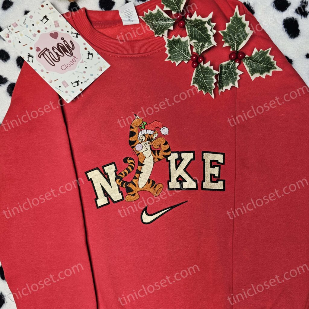Tigger Christmas Embroidered Sweatshirt, Winnie The Pooh Holiday Hoodie, Disney Character Shirt