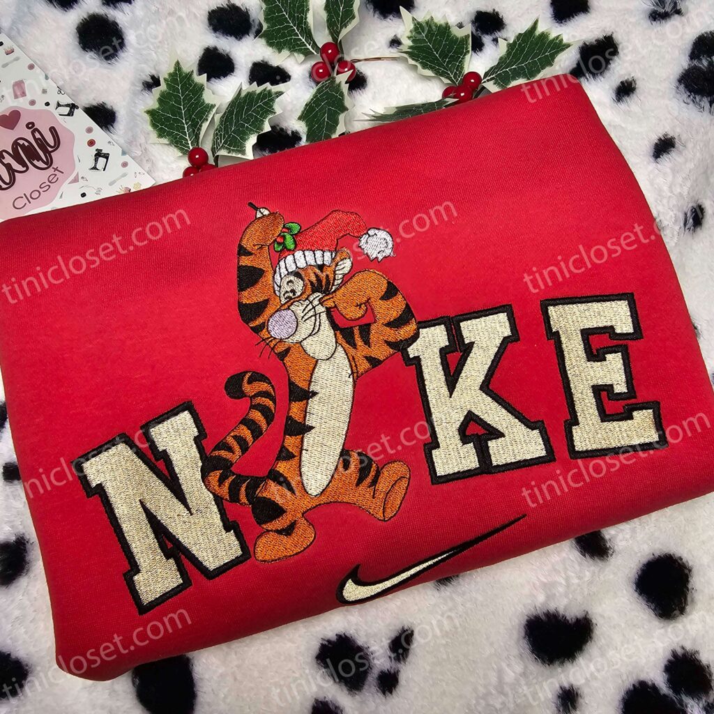 Tigger Christmas Embroidered Sweatshirt, Winnie The Pooh Holiday Hoodie, Disney Character Shirt