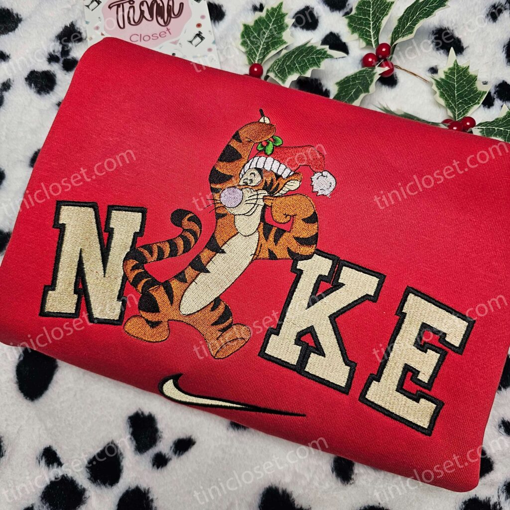 Tigger Christmas Embroidered Sweatshirt, Winnie The Pooh Holiday Hoodie, Disney Character Shirt