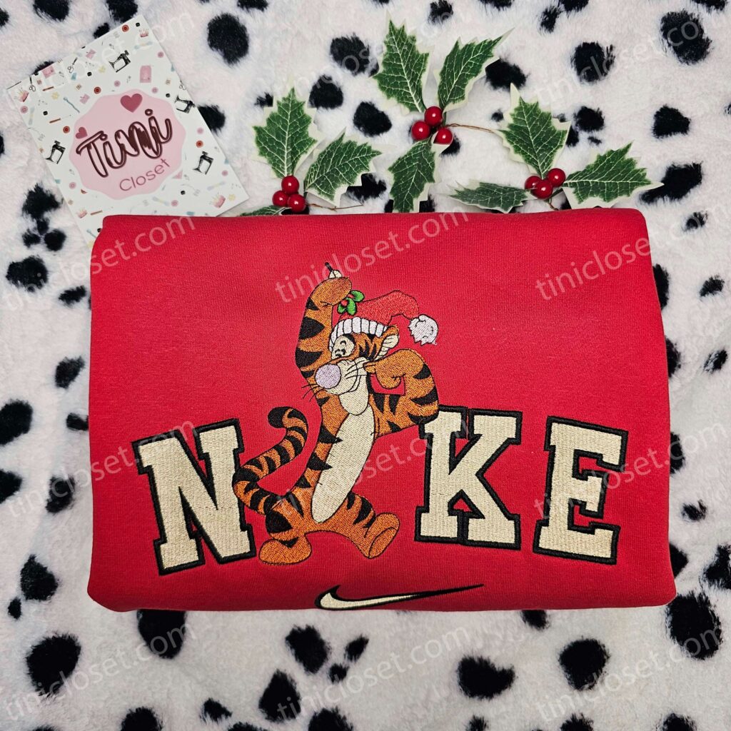 Tigger Christmas Embroidered Sweatshirt, Winnie The Pooh Holiday Hoodie, Disney Character Shirt