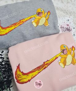 Charmander Fire Pokemon Anime Embroidered Shirt, Fire Type Swoosh Embroidered Sweatshirt, Custom Anime Hoodie (1)