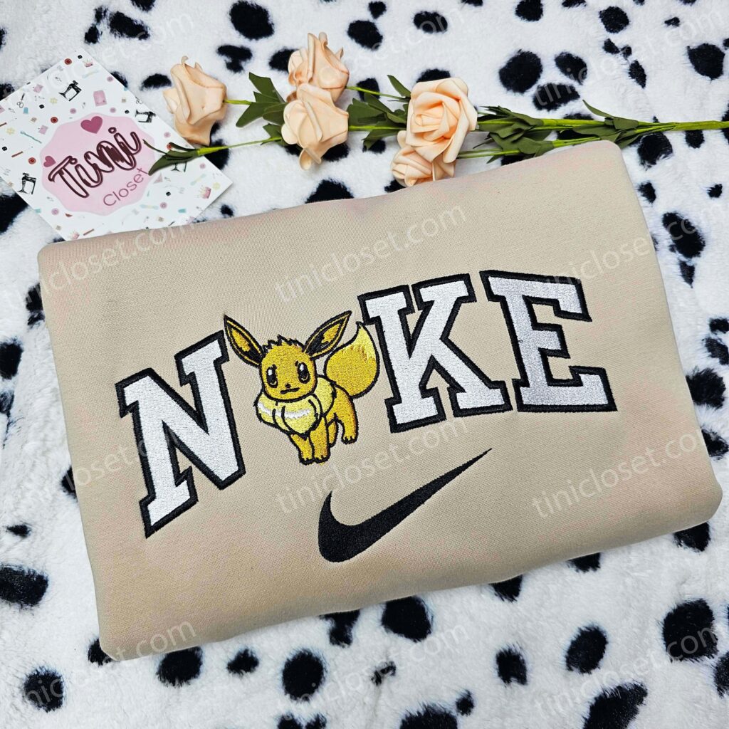 Custom Eevee Embroidered Shirt, Pokemon Anime Sweatshirt, Soft Cotton Hoodie & Crewneck