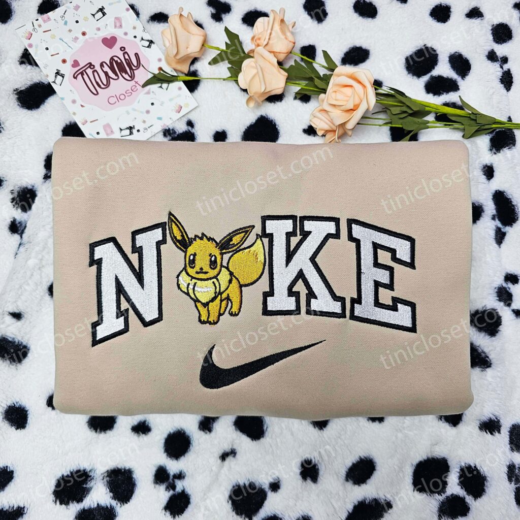 Custom Eevee Embroidered Shirt, Pokemon Anime Sweatshirt, Soft Cotton Hoodie & Crewneck