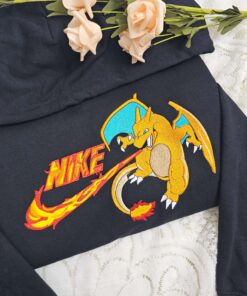 Charizard Embroidered Shirt, Pokemon Anime Embroidered Sweatshirt, Custom Fire Dragon Hoodie (2)
