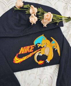 Charizard Embroidered Shirt, Pokemon Anime Embroidered Sweatshirt, Custom Fire Dragon Hoodie (3)