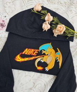Charizard Embroidered Shirt, Pokemon Anime Embroidered Sweatshirt, Custom Fire Dragon Hoodie (1)