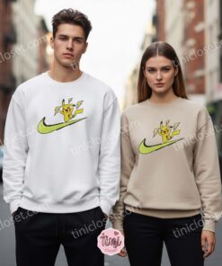Happy Pikachu Embroidered Shirt, Pokemon x Swoosh Anime Hoodie, Cute Anime Streetwear Crewneck, Pokemon Gift (1)
