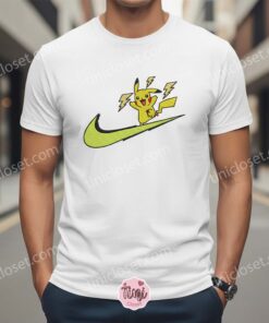 Happy Pikachu Embroidered Shirt, Pokemon x Swoosh Anime Hoodie, Cute Anime Streetwear Crewneck, Pokemon Gift (2)