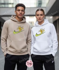 Happy Pikachu Embroidered Shirt, Pokemon x Swoosh Anime Hoodie, Cute Anime Streetwear Crewneck, Pokemon Gift (3)