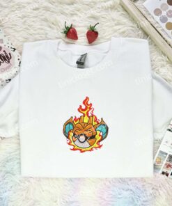 Charizard Pokeball Embroidered Shirt, Pokemon Embroidered Hoodie, Anime Embroidered Sweatshirt (2)