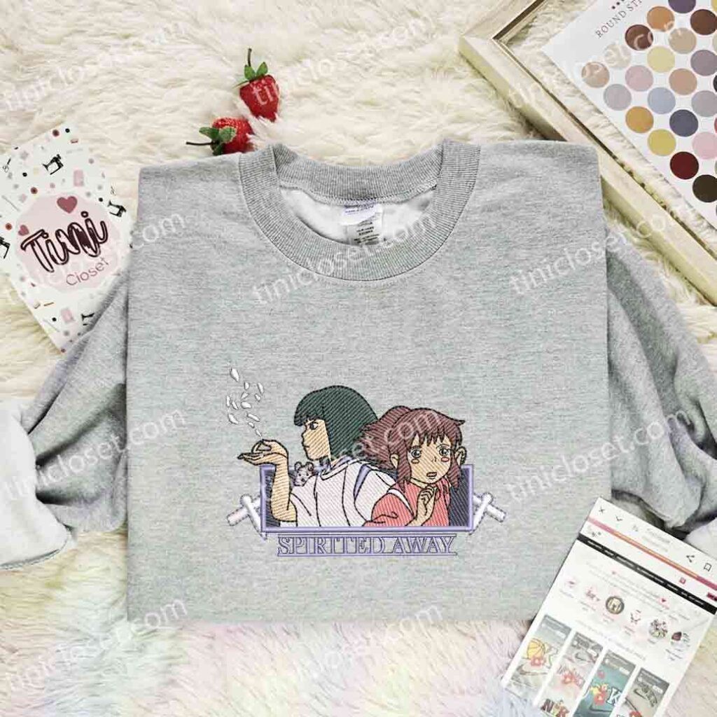 Chihiro And Haku Embroidered Shirt, Spirited Away Embroidered Hoodie, Ghibli Anime Embroidered Sweatshirt