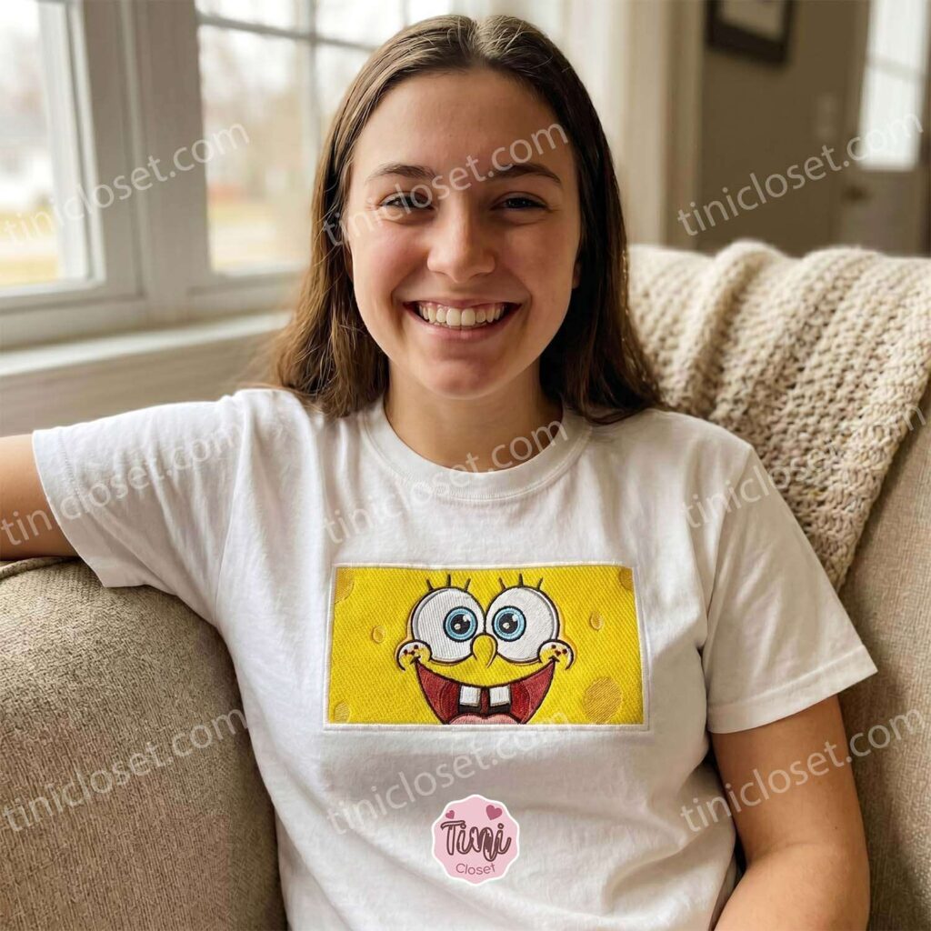 SpongeBob Embroidered Sweatshirt, Cute Cartoon Character Hoodie, Fun Nostalgic Apparel, Bestie Matching Shirts