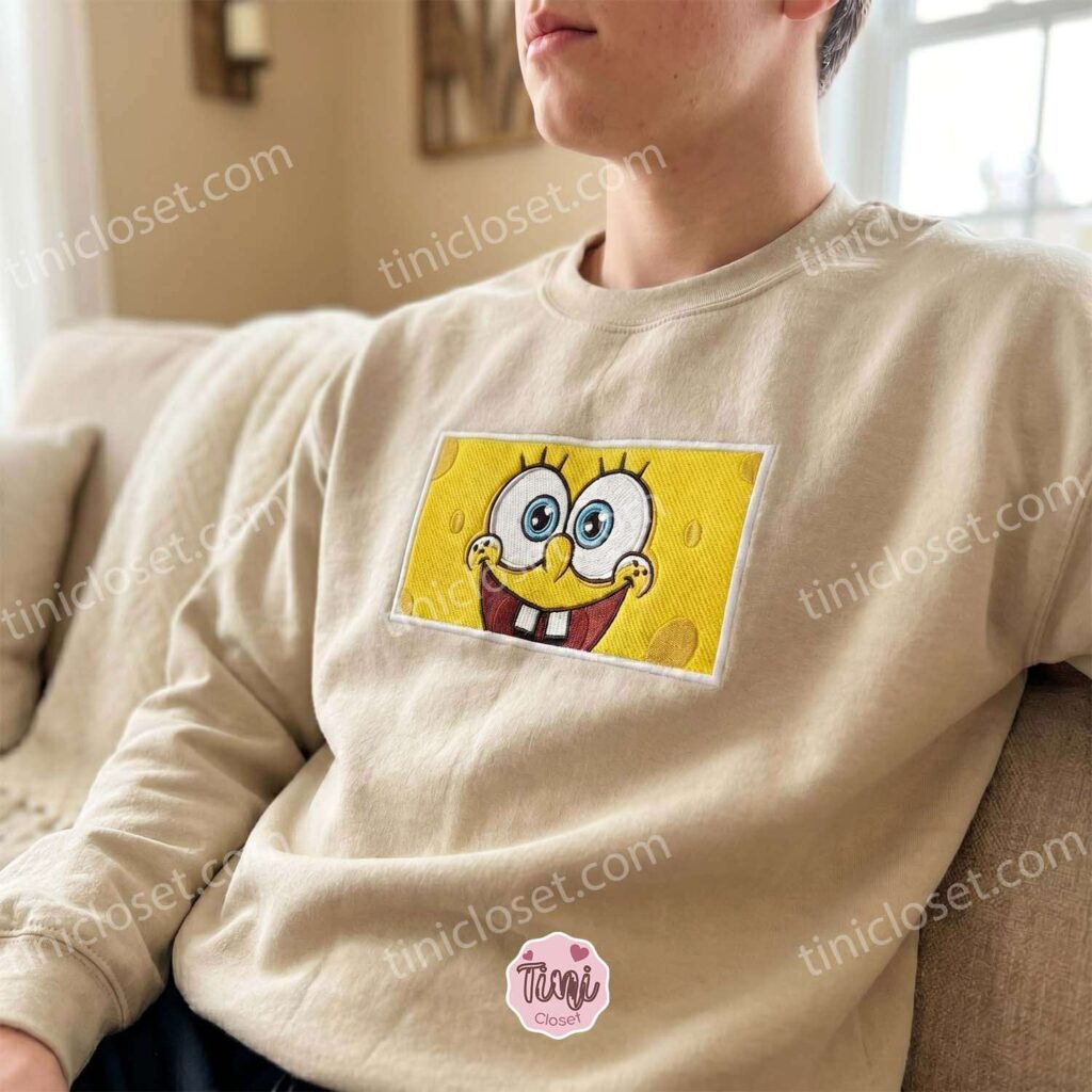 SpongeBob Embroidered Sweatshirt, Cute Cartoon Character Hoodie, Fun Nostalgic Apparel, Bestie Matching Shirts